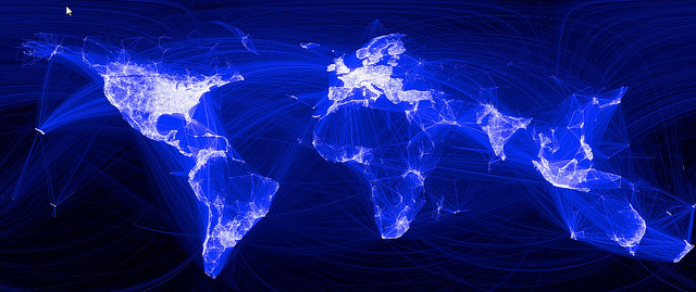 Facebook connections worldwide, as of 2010 (Credit: Michael Coghalan, CC BY SA 2.0)